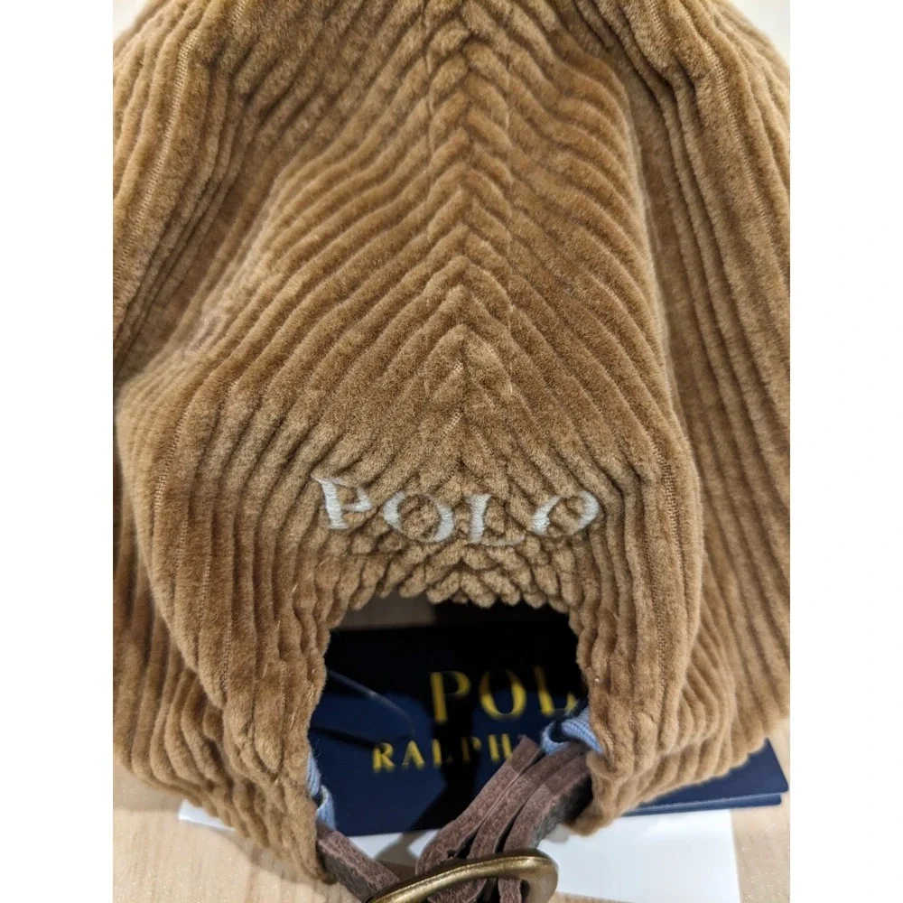 Polo Ralph Lauren Corduroy Pony Baseball Golf Cap Hat Leather Strap Khaki
